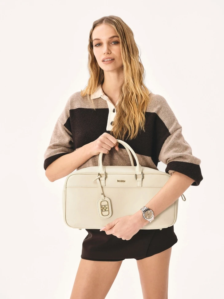 Kazar Oblong Cream Handbag With Two Straps