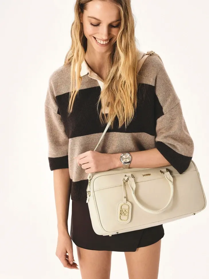 Kazar Oblong Cream Handbag With Two Straps