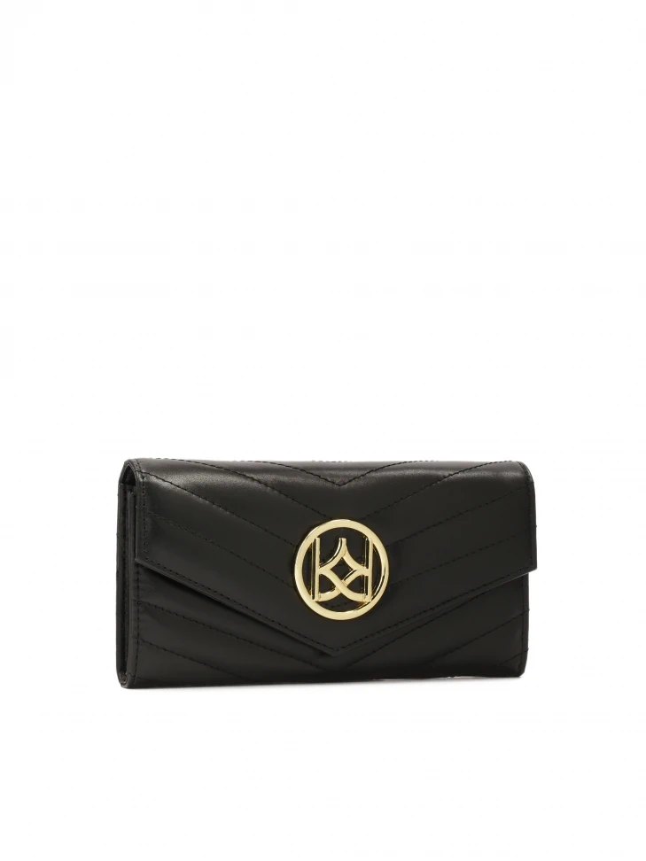 Kazar Oblong Leather Wallet With Metal Decoration