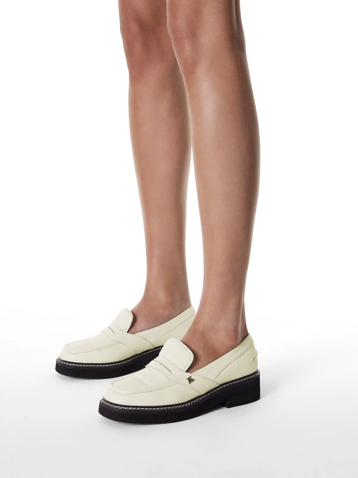 Kazar Off-white Leather Loafers With Black Sole