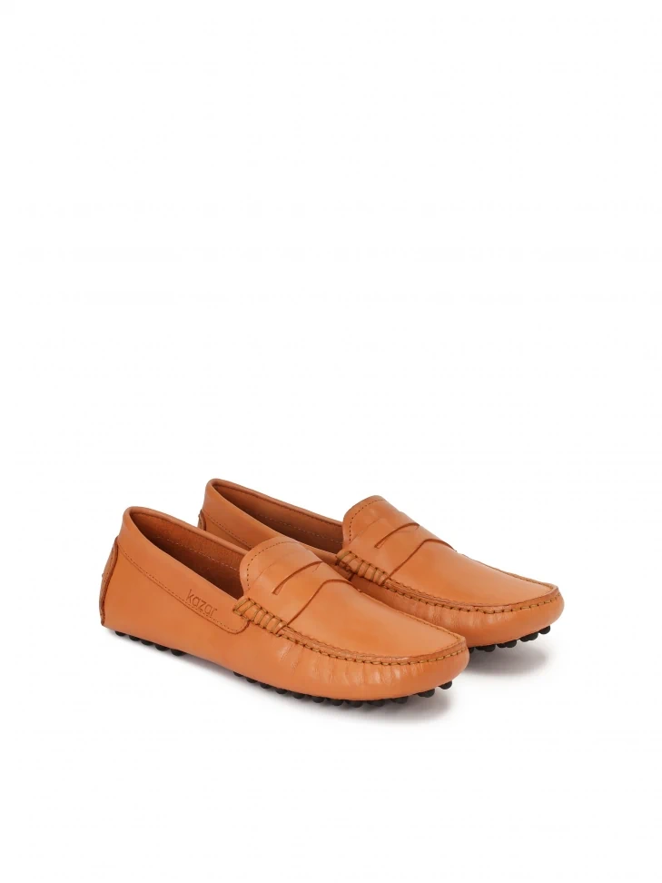 Kazar Orange Smooth Leather Men's Moccasins