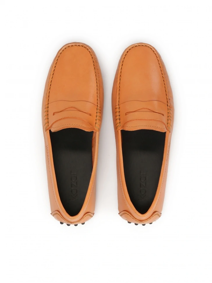 Kazar Orange Smooth Leather Men's Moccasins