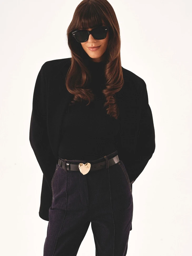 Kazar Patent Black Belt With Heart-shaped Buckle