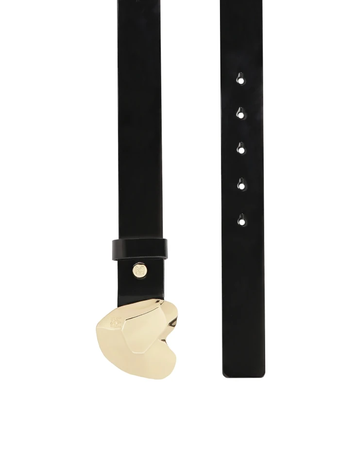 Kazar Patent Black Belt With Heart-shaped Buckle