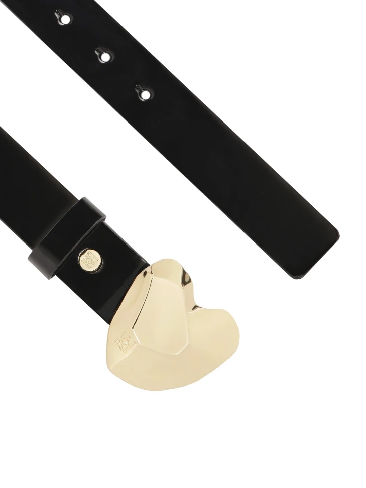 Kazar Patent Black Belt With Heart-shaped Buckle