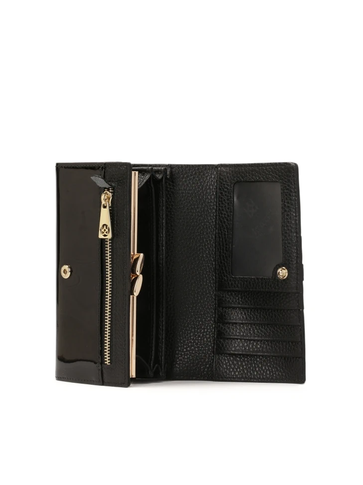 Kazar Patent Black Wallet With Metal Accents