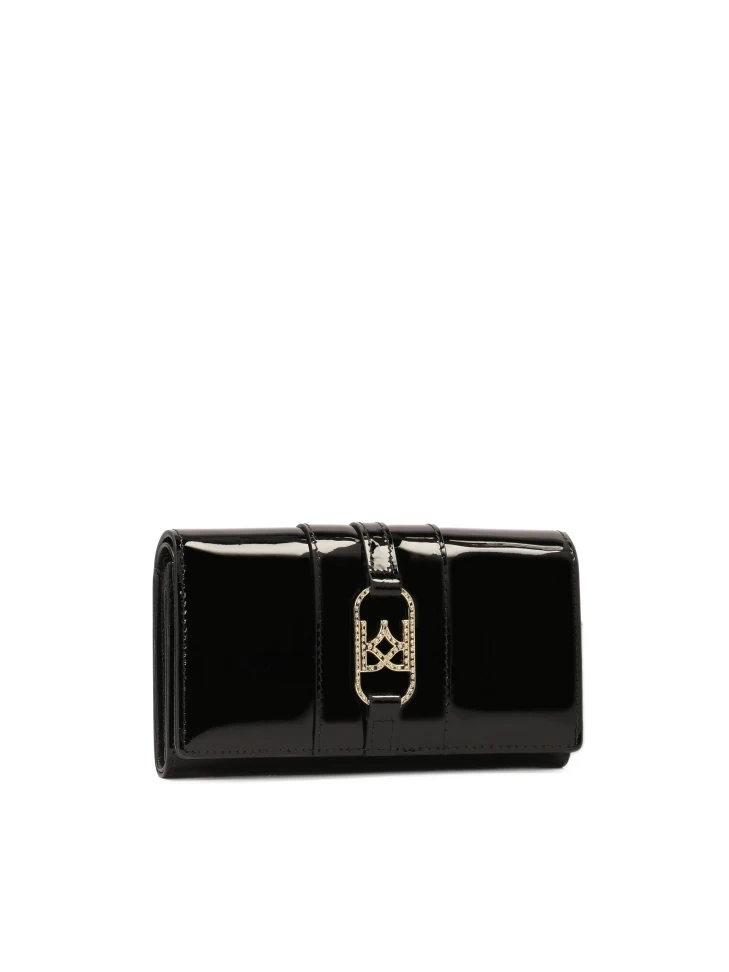 Kazar Patent Black Wallet With Metal Accents