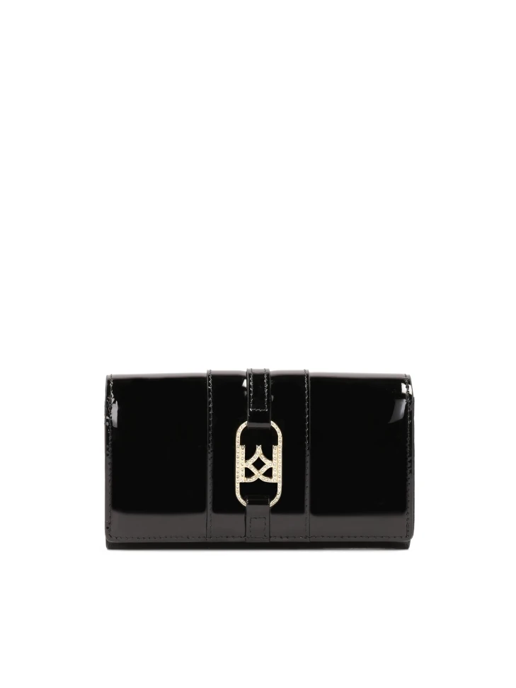 kazar Patent black wallet with metal accents