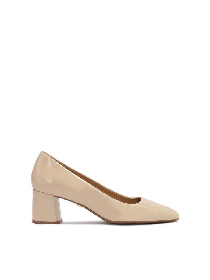 kazar Patent leather beige pumps with a wide heel