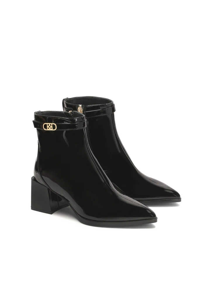 Kazar Patent Leather Black Boots On A Post