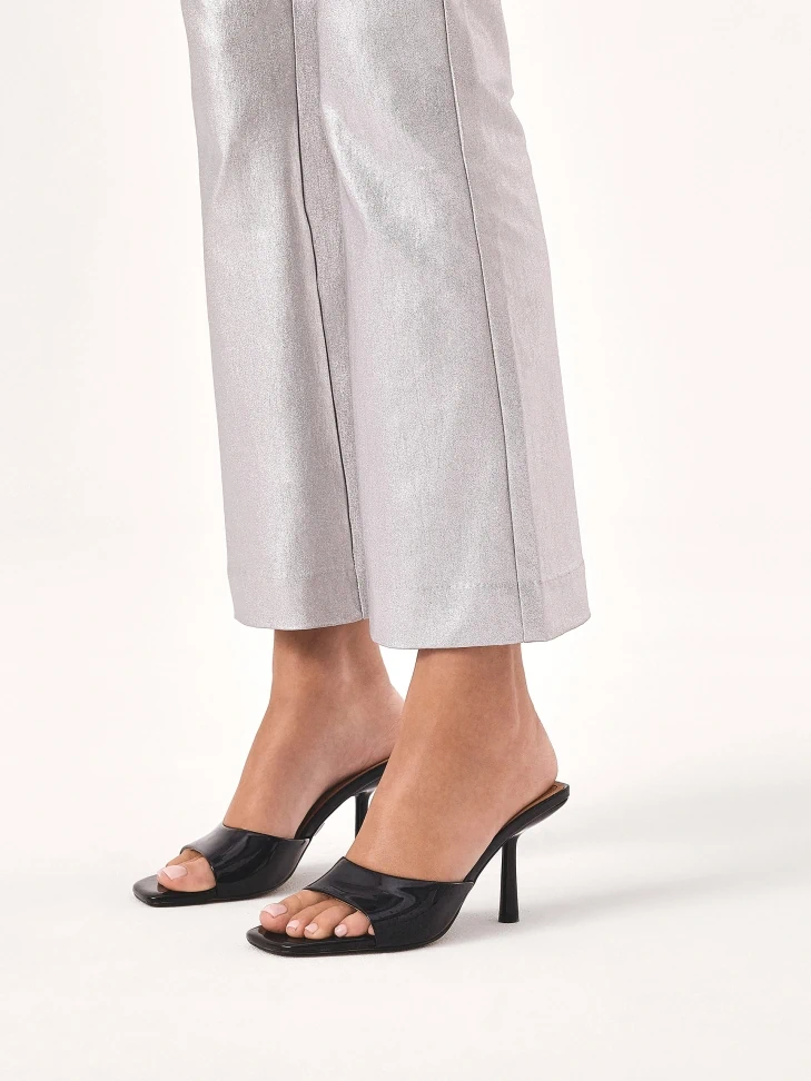 Kazar Patent Leather Black Mules With Square Nose