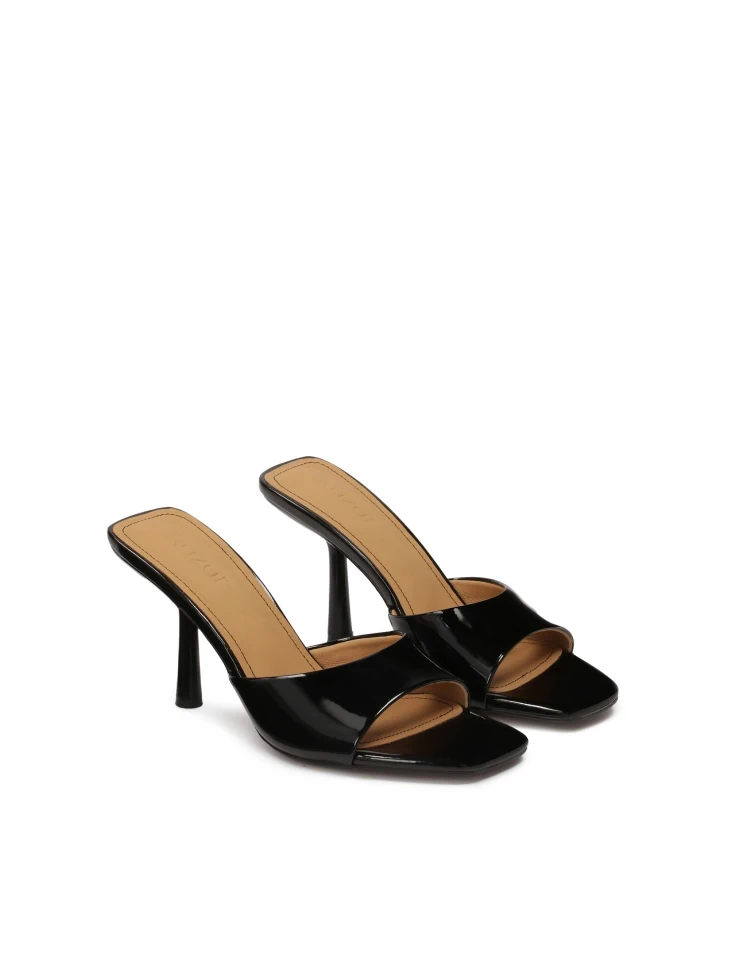 Kazar Patent Leather Black Mules With Square Nose