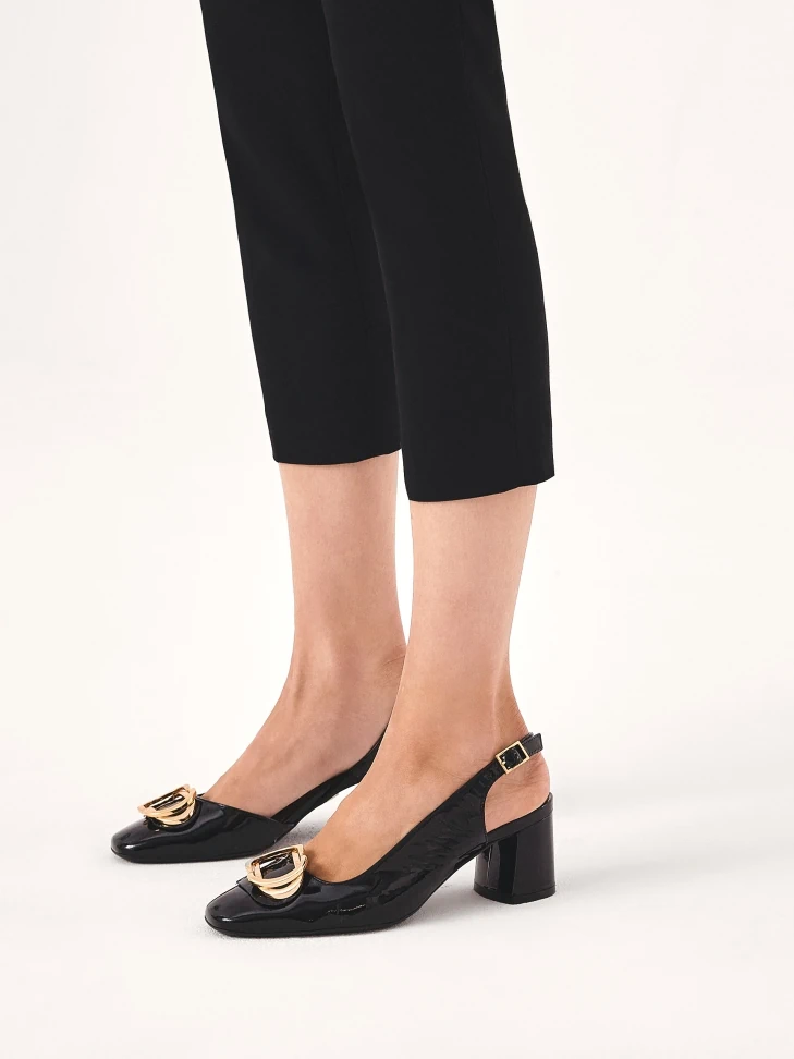 Kazar Patent Leather Black Pumps With Open Heel