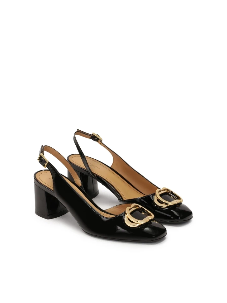 Kazar Patent Leather Black Pumps With Open Heel