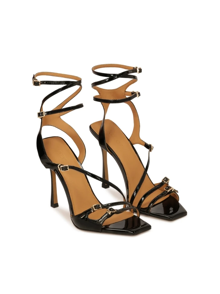 Kazar Patent Leather Black Strappy Sandals