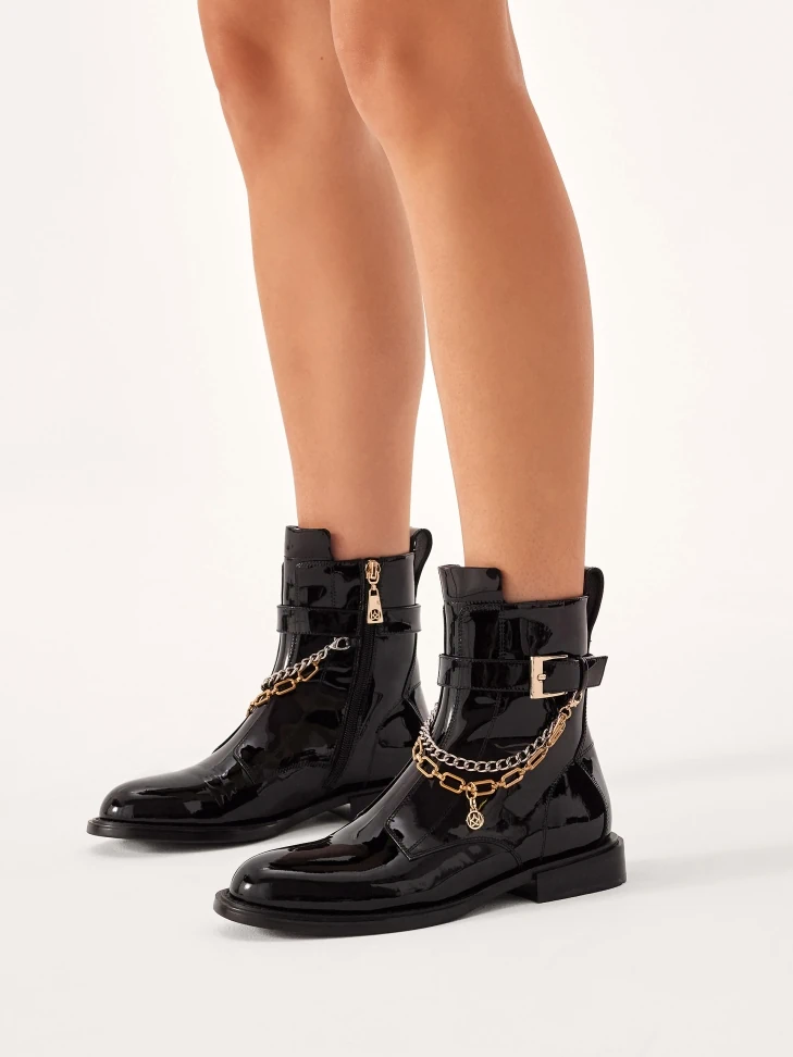 Kazar Patent Leather Boots Decorated With Chains