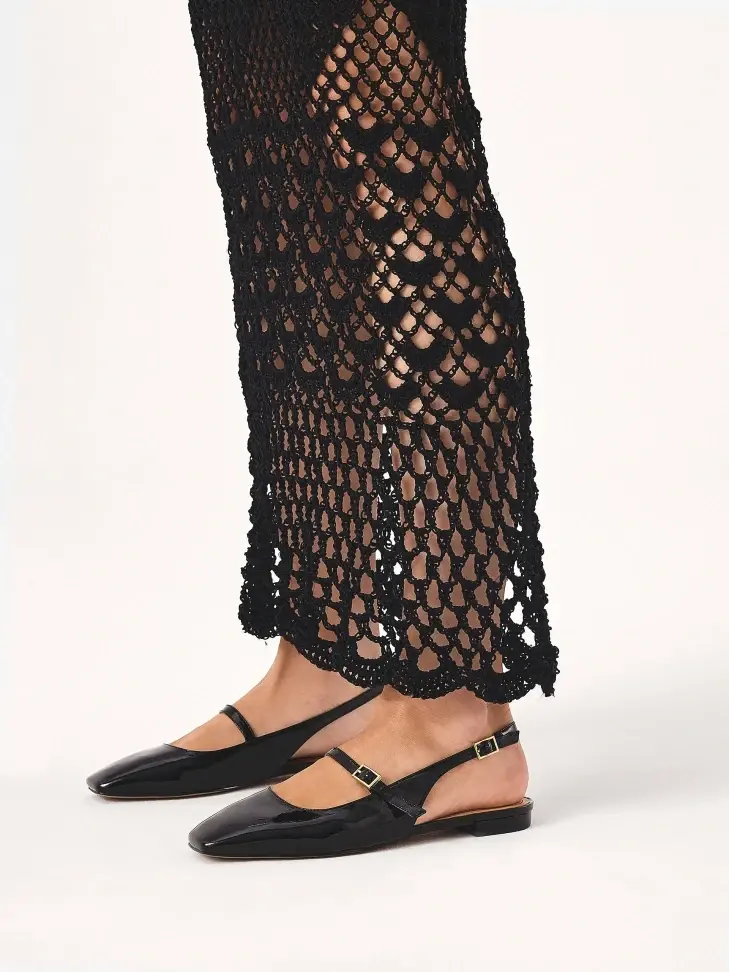 Kazar Patent Leather Flat Pumps With Exposed Heel