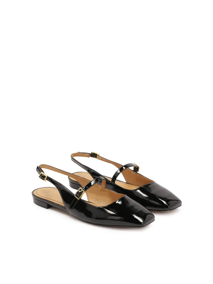 Kazar Patent Leather Flat Pumps With Exposed Heel