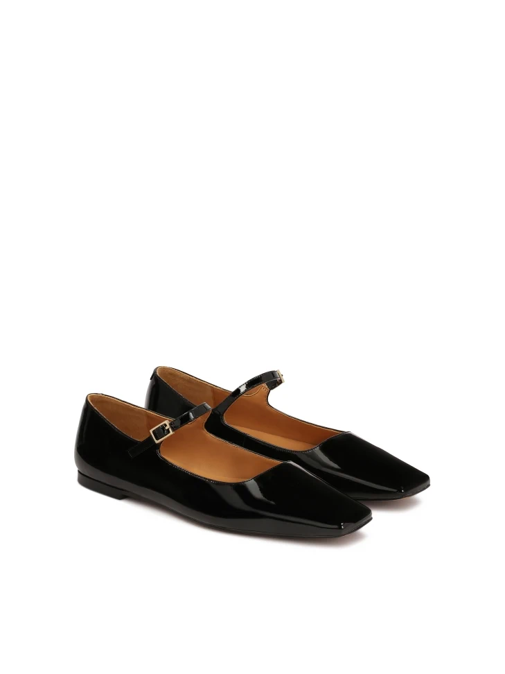 Kazar Patent Leather Flat Pumps With Strap