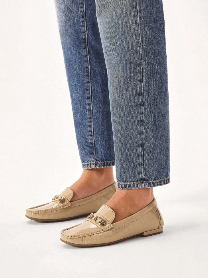 Kazar Patent Leather Moccasins With Metal Chain