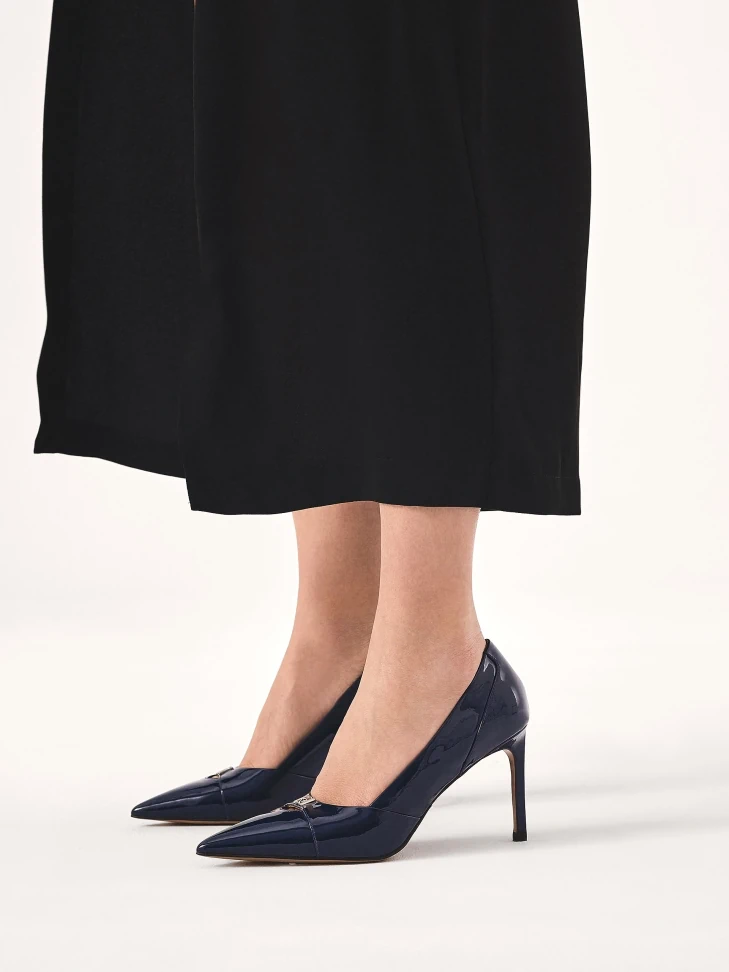 Kazar Patent Leather Navy Blue Heeled Pumps