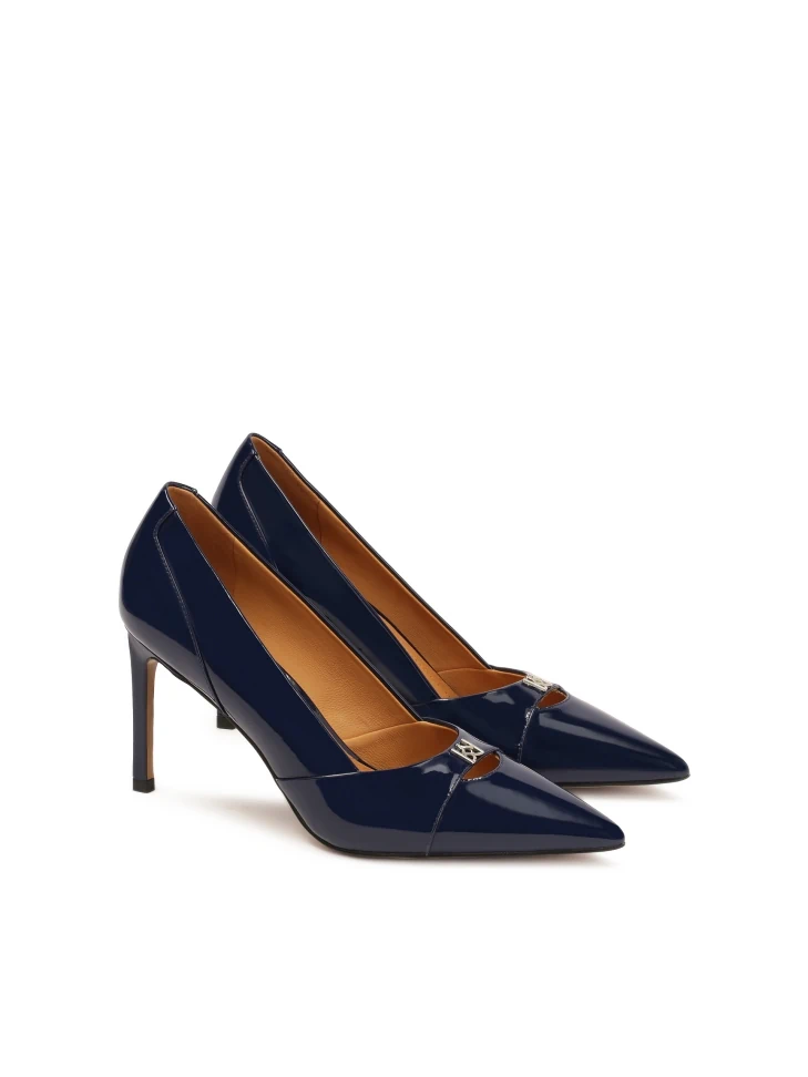 Kazar Patent Leather Navy Blue Heeled Pumps