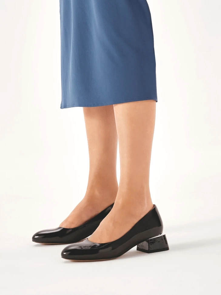 Kazar Patent Leather Pumps With Low Wide Heel