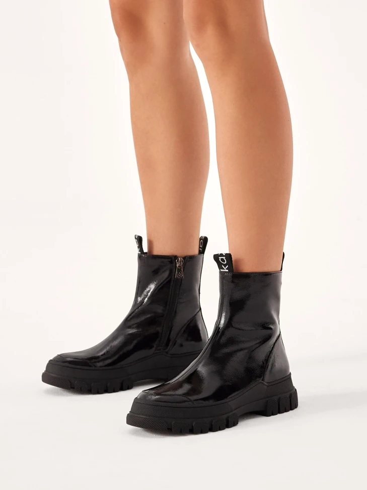 Kazar Patent Leather Zip-up Boots