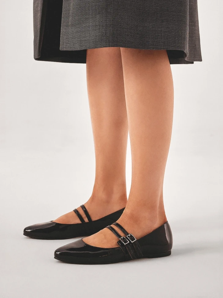 Kazar Patent Leathered Ballerinas With Two Straps