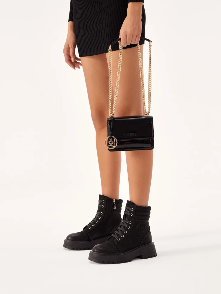 Kazar Patent Small Handbag With Pendant And Chain
