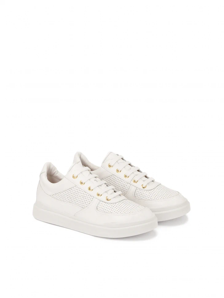 Kazar Perforated White Leather Sneakers