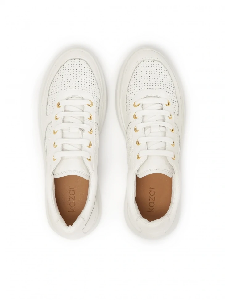 Kazar Perforated White Leather Sneakers