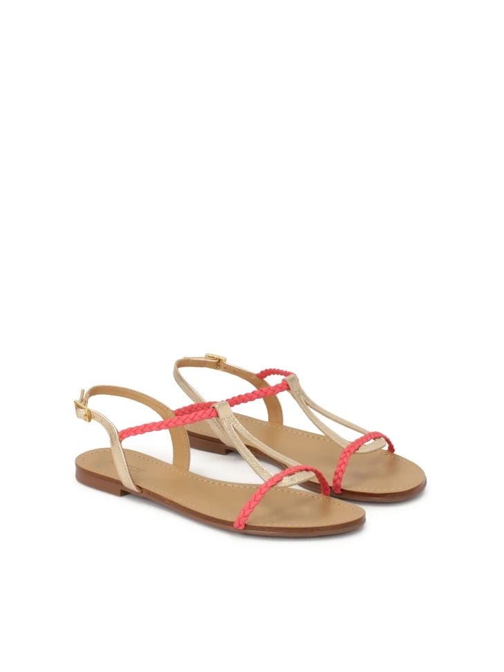 Kazar Pink And Gold Flat Leather Sandals
