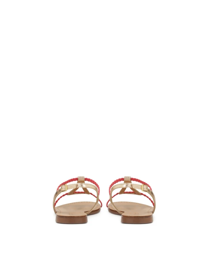 Kazar Pink And Gold Flat Leather Sandals