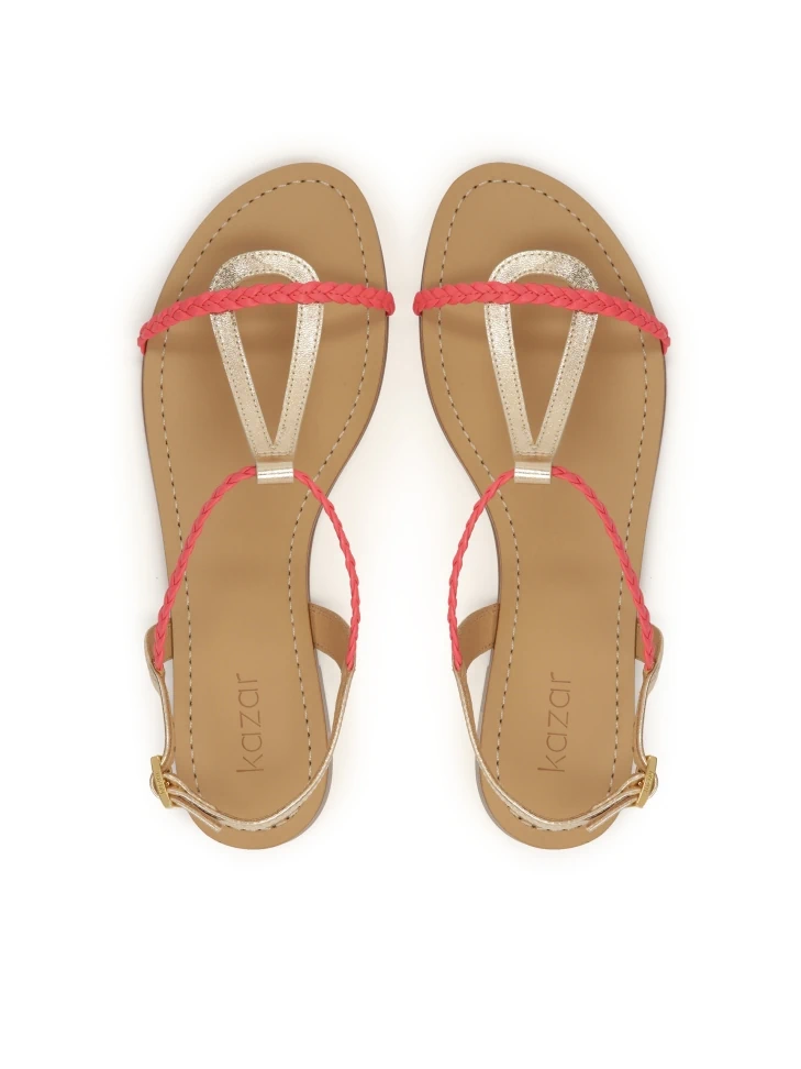 Kazar Pink And Gold Flat Leather Sandals