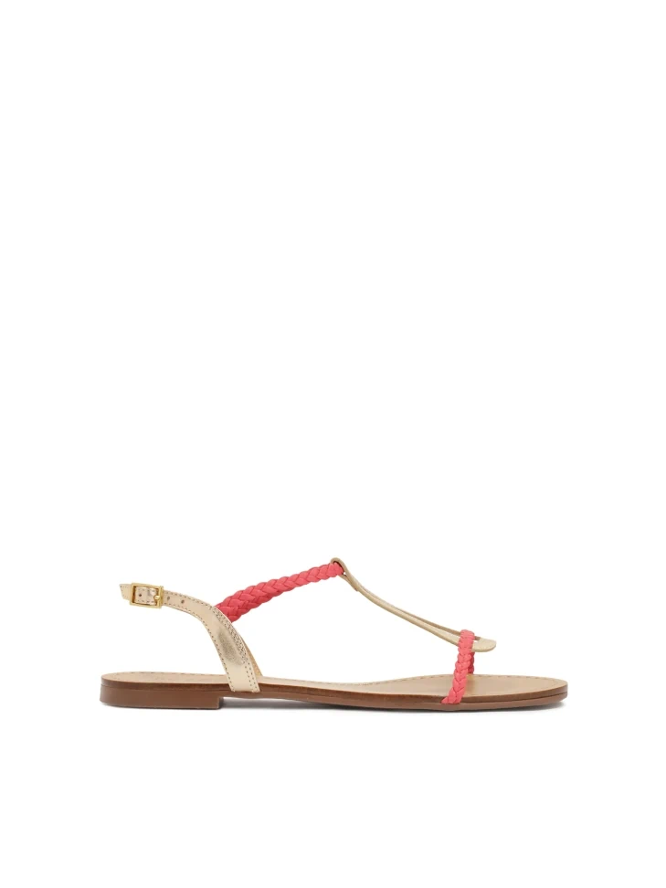 kazar Pink and gold flat leather sandals