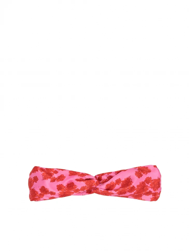 Kazar Pink Headband With Red Flowers