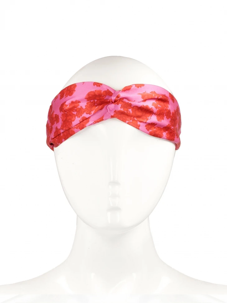 Kazar Pink Headband With Red Flowers