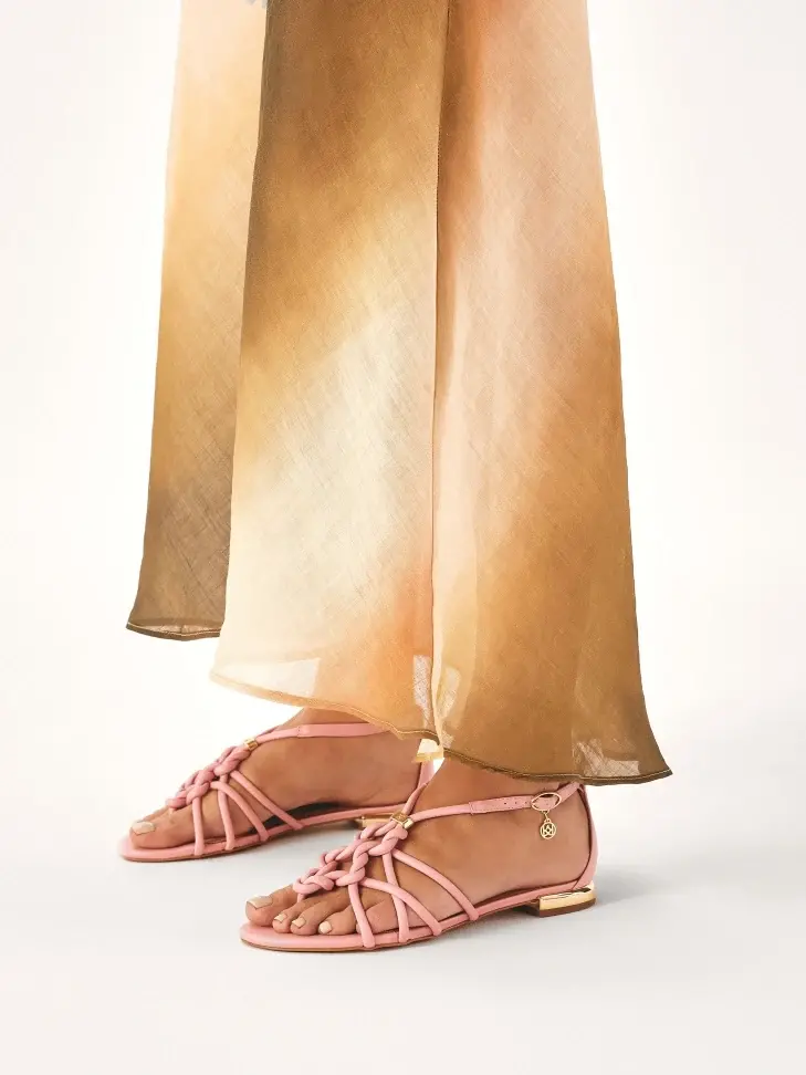 Kazar Pink Sandals With Flat Gold Heel