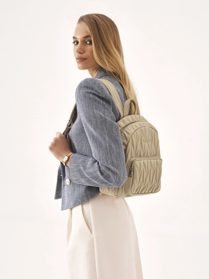 Kazar Quilted Beige Grain Leather Backpack