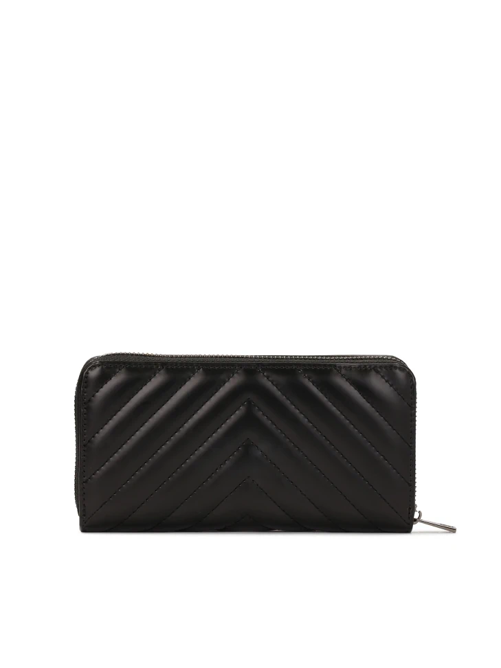 Kazar Quilted Black Glossy Leather Wallet