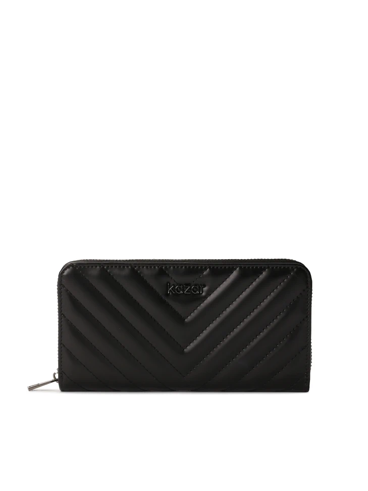 kazar Quilted black glossy leather wallet