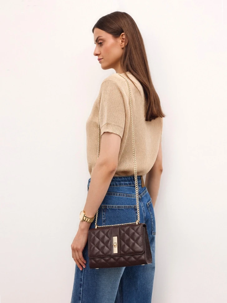 Kazar Quilted Brown Chain Handbag