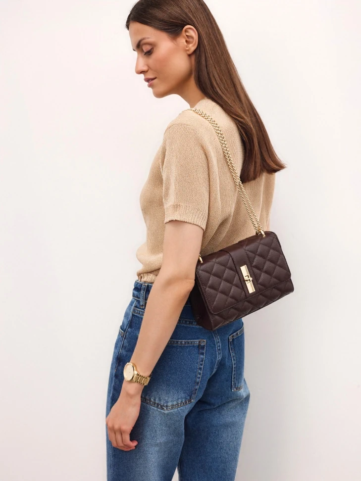 Kazar Quilted Brown Chain Handbag
