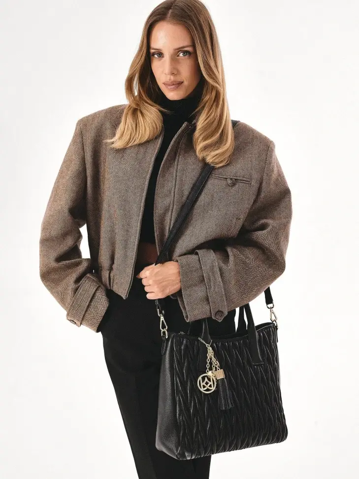 Kazar Quilted Handbag With Hand Grips And Key Ring
