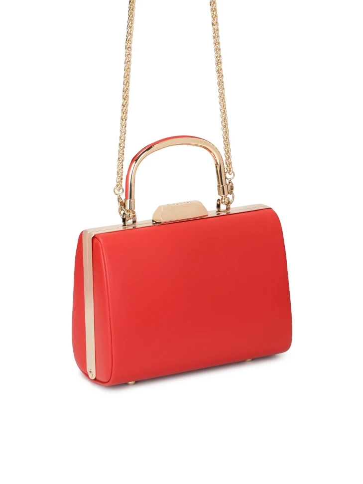 Kazar Red Cocktail Clutch Bag With Metal Handle
