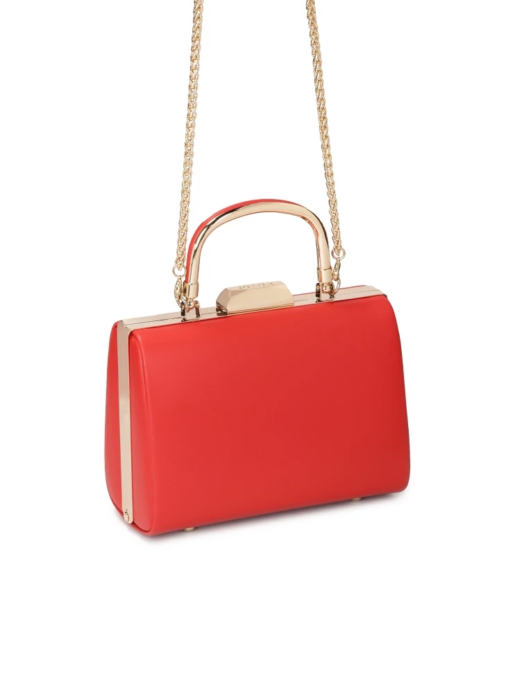 Kazar Red Cocktail Clutch Bag With Metal Handle
