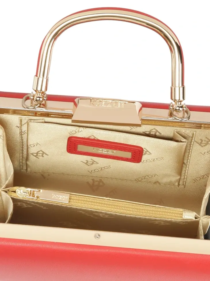 Kazar Red Cocktail Clutch Bag With Metal Handle