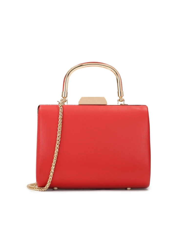 kazar Red cocktail clutch bag with metal handle