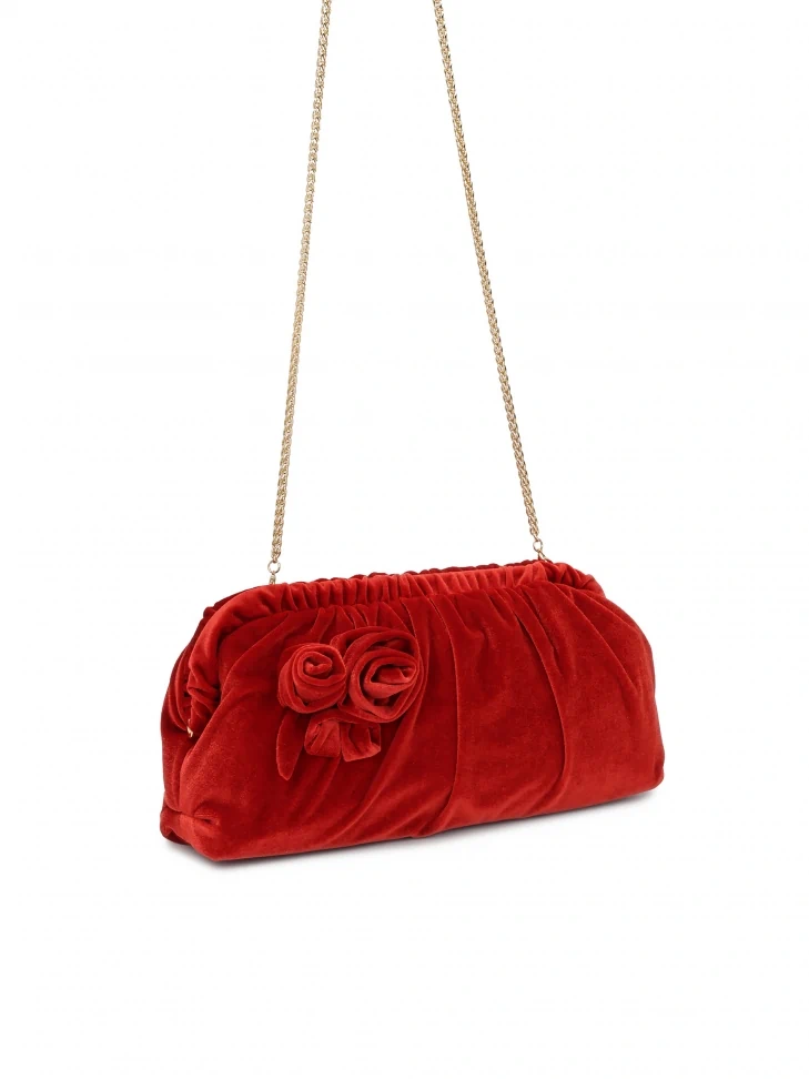 Kazar Red Fabric Handbag With Large Flowers